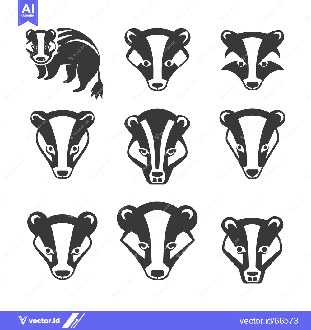 Premium Vector dari Set of black and white badger icons and silhouette