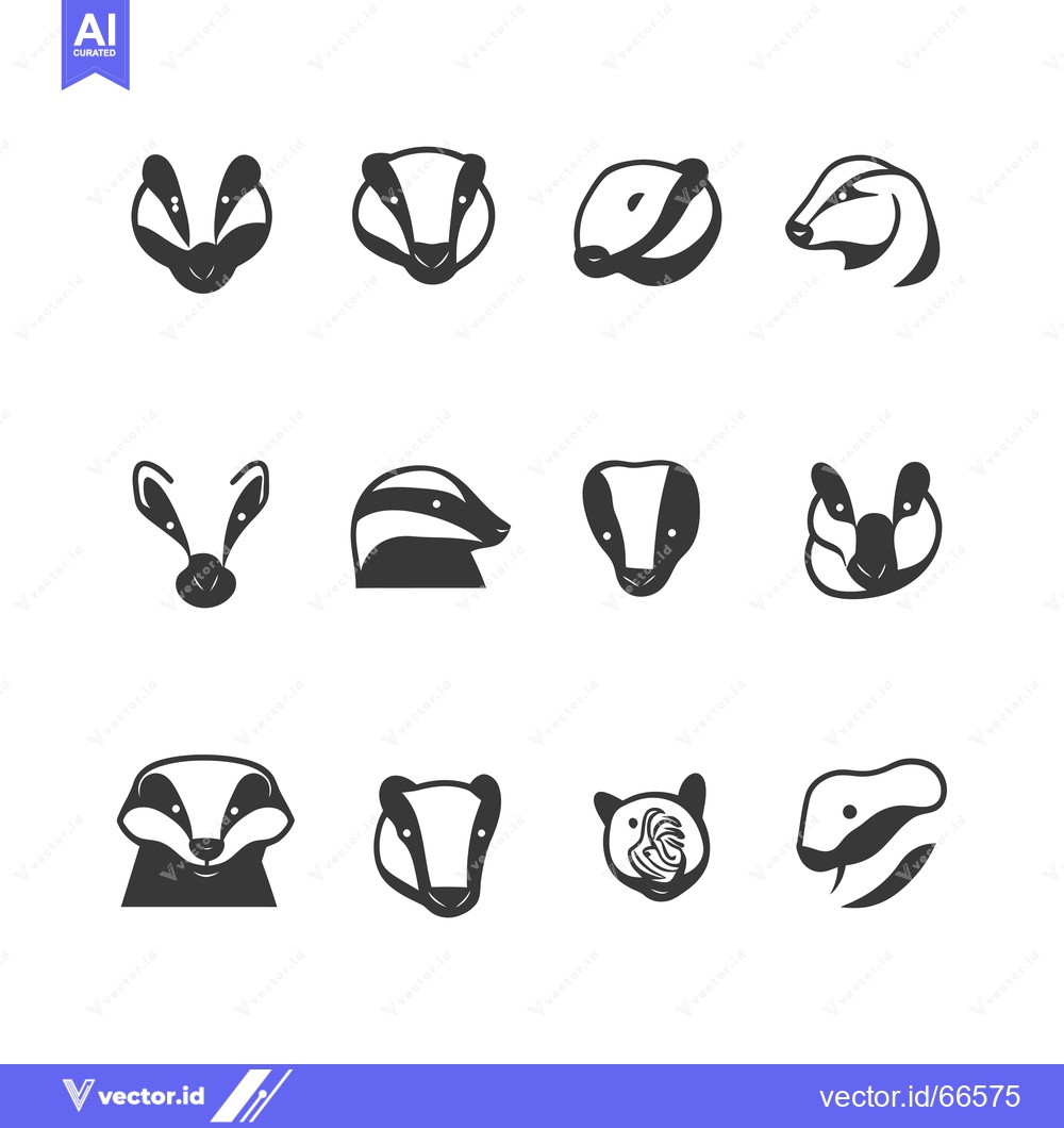 Premium Vector dari Collection of Badger Head Silhouettes in Various Poses