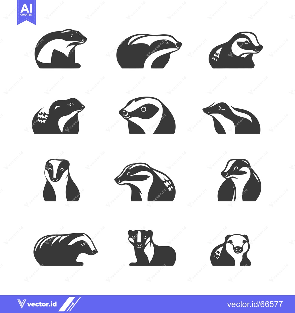 Premium Vector dari A Set of Black and White Badger Icons