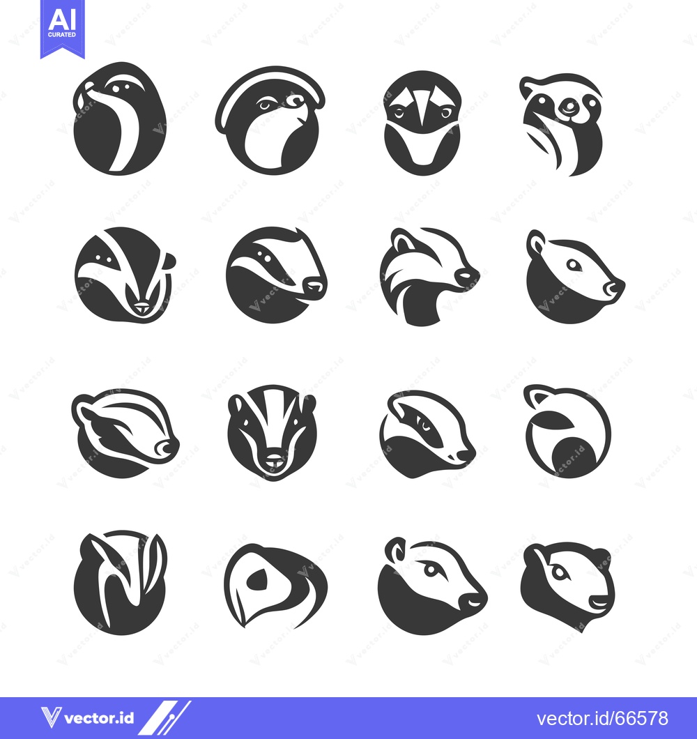 Premium Vector of Collection of Badger Animal Head Silhouettes in Circular Frames