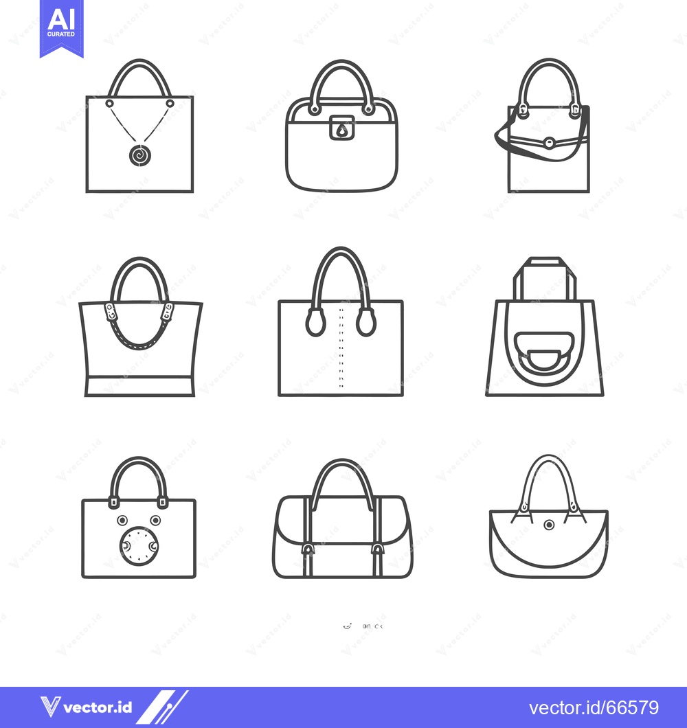 Premium Vector dari Nine Simple Line Drawings of Various Handbags