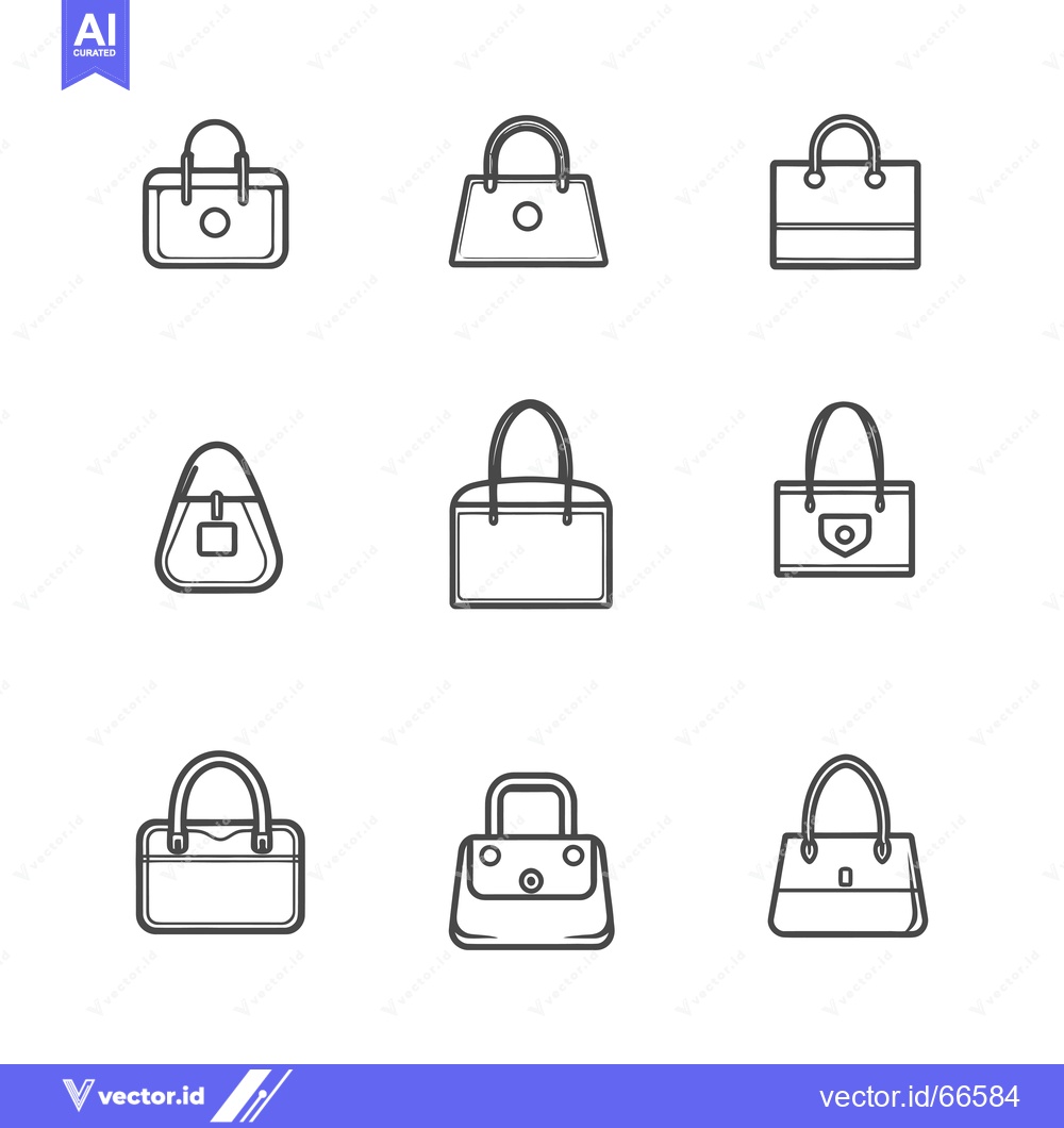 Premium Vector of Collection of Nine Handbag Icons in Outline Style