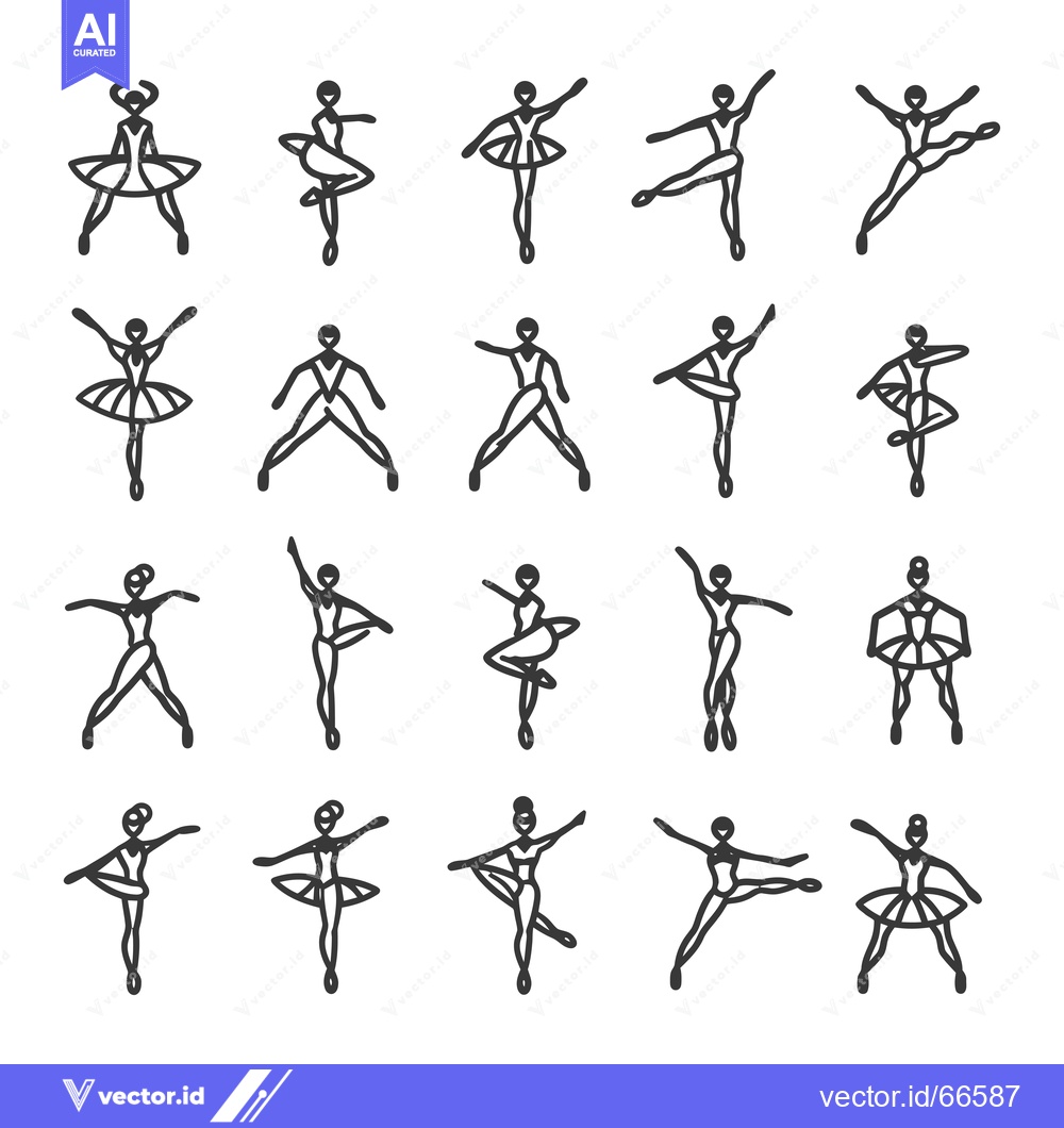 Premium Vector of Collection of Ballet Dancer Outline Icons in Various Poses