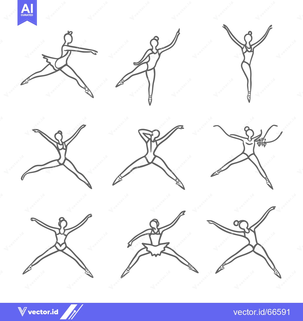 Premium Vector dari Nine Line Drawings of Ballet Dancers in Various Poses