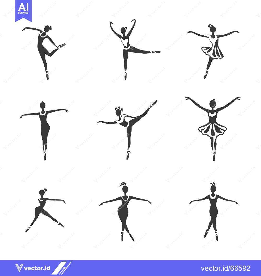 Premium Vector of Nine Black and White Silhouettes of Ballerinas in Various Poses