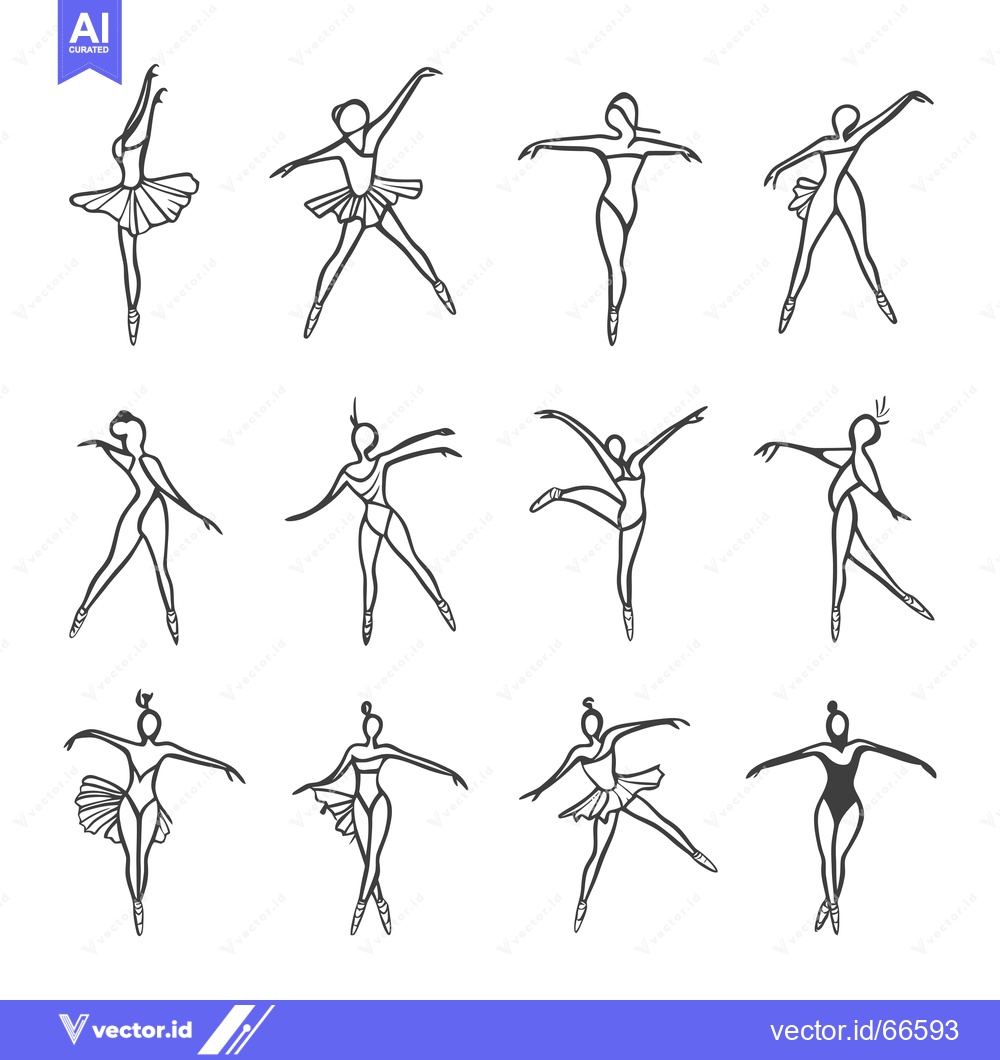 Premium Vector dari A Collection of Line Drawings of Ballerinas in Various Poses