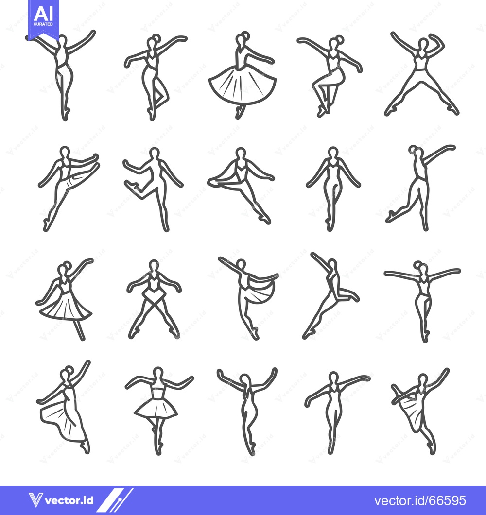 Premium Vector of A Set of 20 Line Art Illustrations of Ballet Dancers in Various Poses