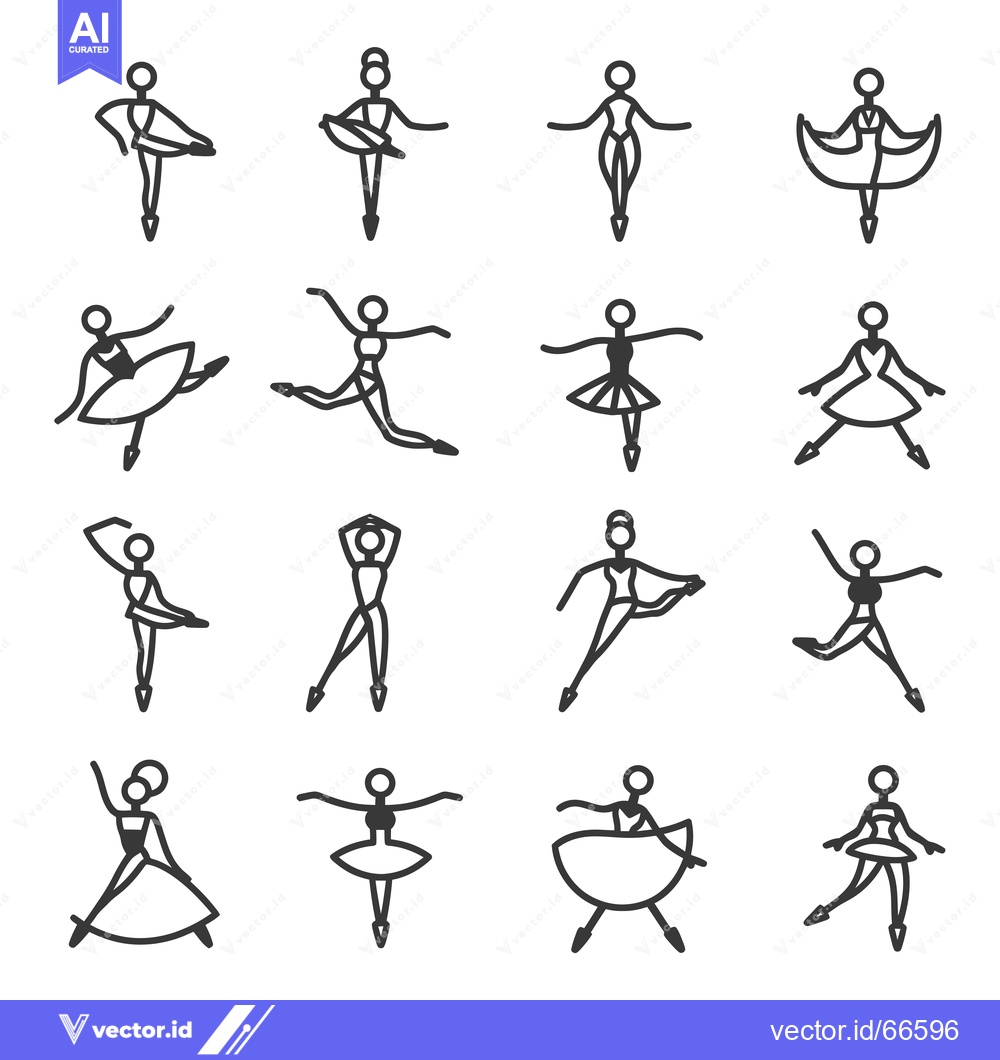 Premium Vector of Sixteen Stick Figure Ballerinas Performing Various Dance Poses