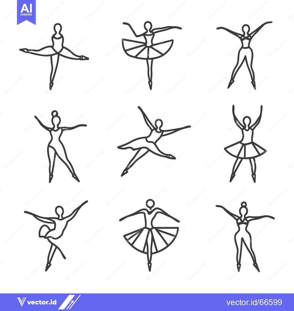 Premium Vector of Nine Line Drawings of Ballerinas in Various Poses