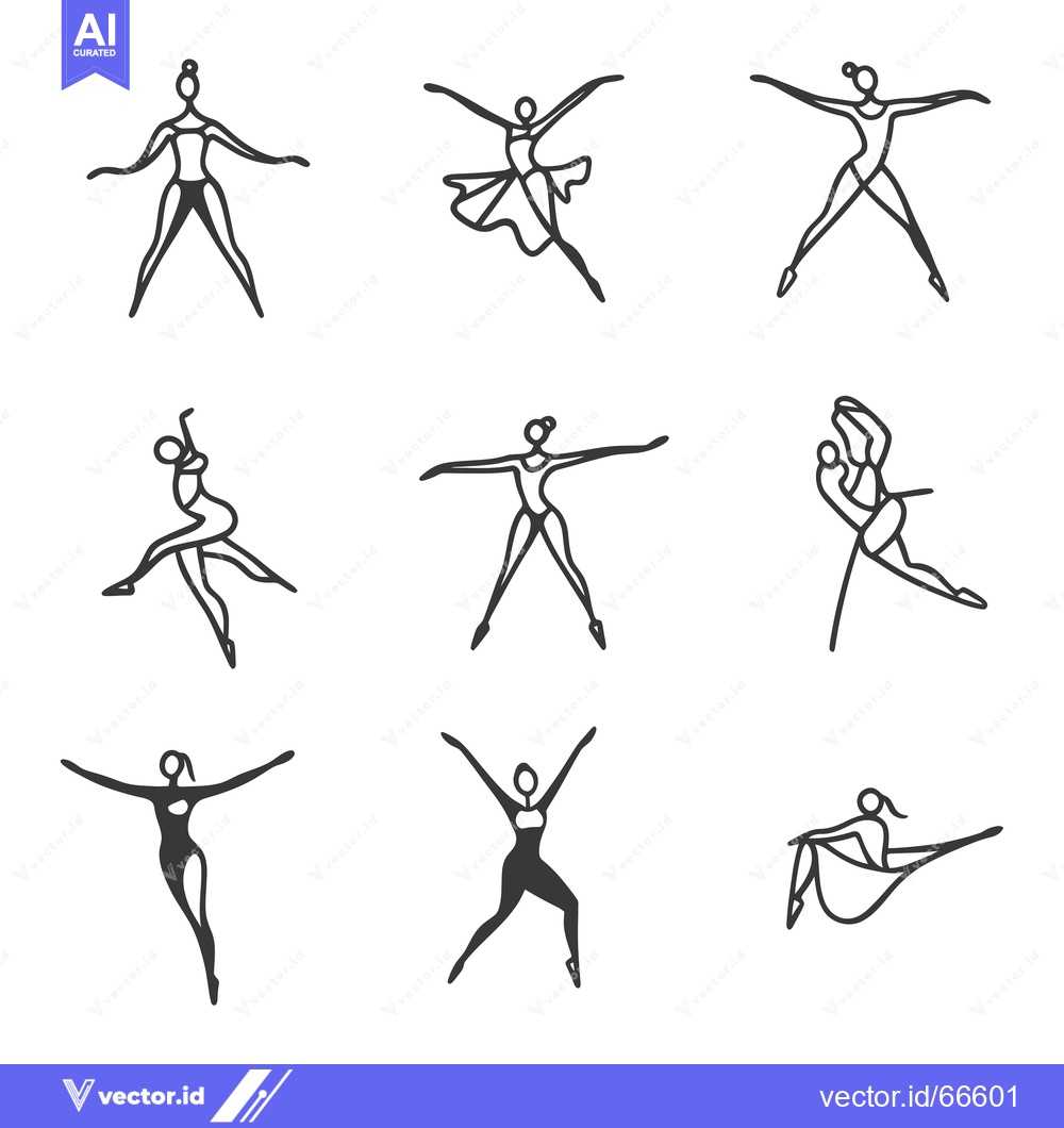 Premium Vector dari Nine Black and White Line Drawings of Ballerinas in Various Poses