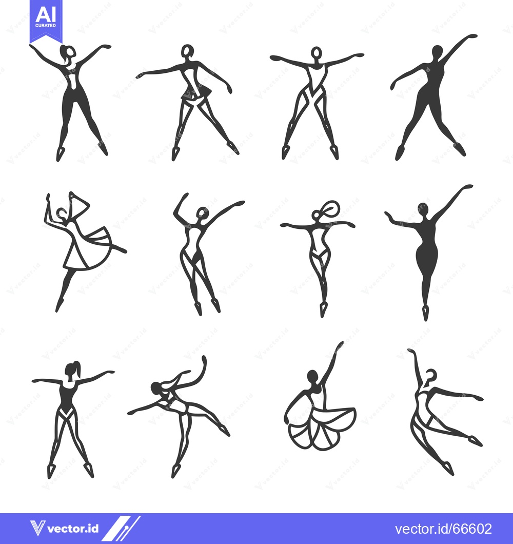 Premium Vector of A Set of Nine Stylized Female Dancer Silhouettes