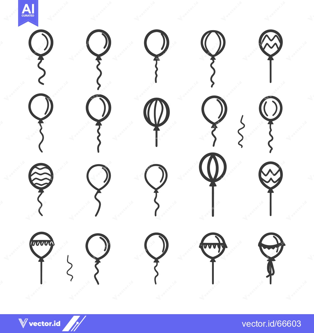 Premium Vector of Set of Twenty Balloon Icons with Various Patterns and Strings