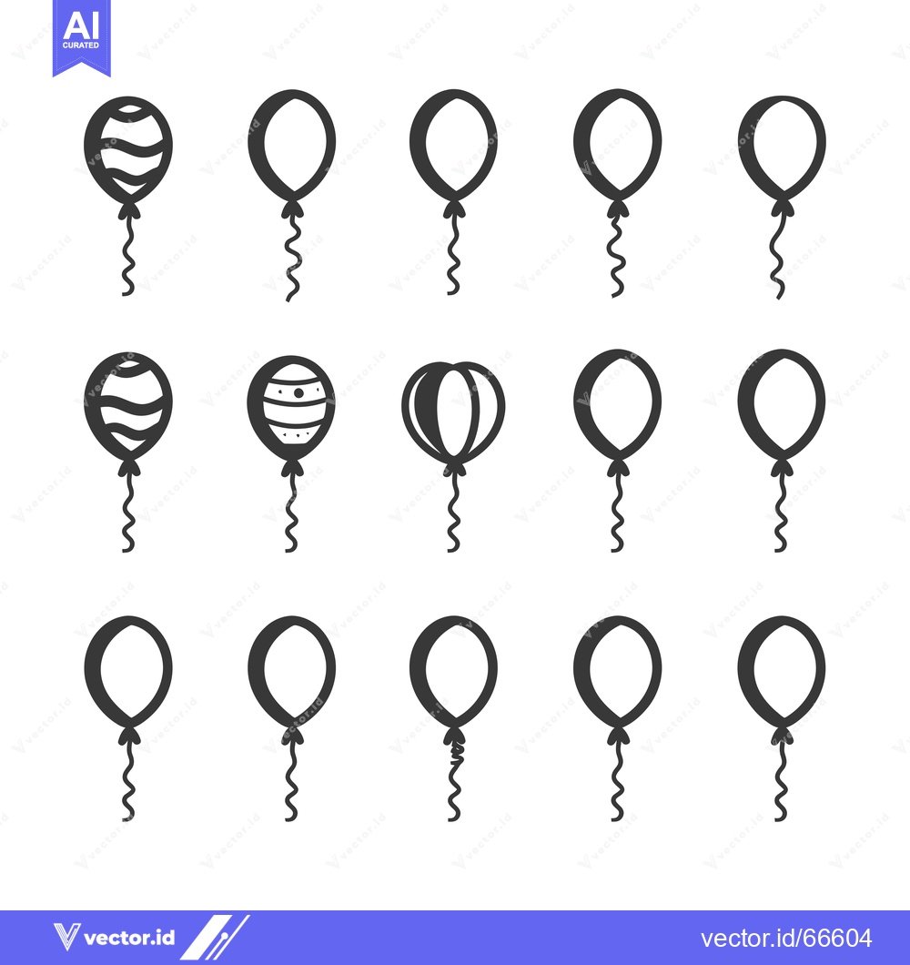 Premium Vector dari A Set of Fifteen Hand-Drawn Balloons with String Ribbons
