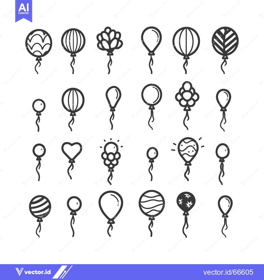 Premium Vector dari Collection of Hand-Drawn Balloon Icons with Different Patterns