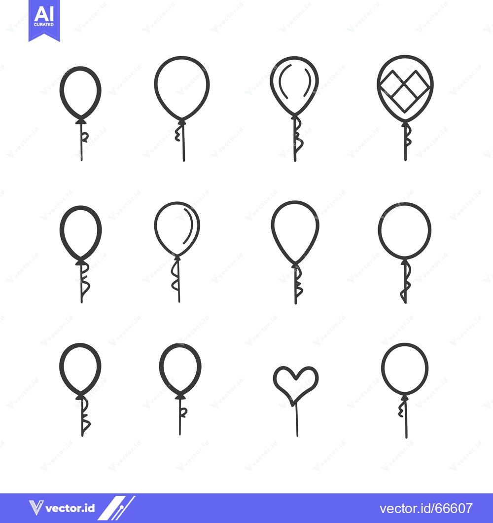 Premium Vector dari Set of Hand-Drawn Black Outline Balloons with Strings
