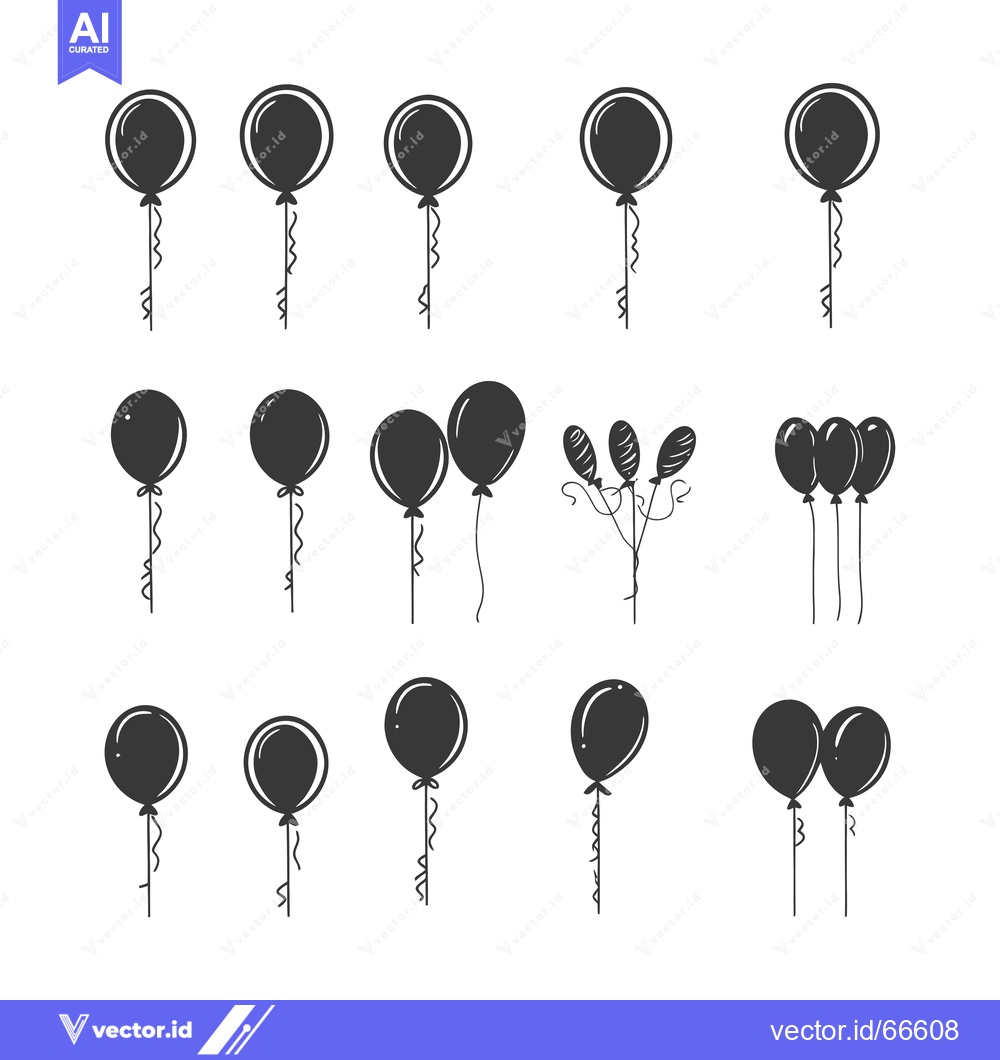 Premium Vector dari Set of Hand-Drawn Black and White Balloon Illustrations