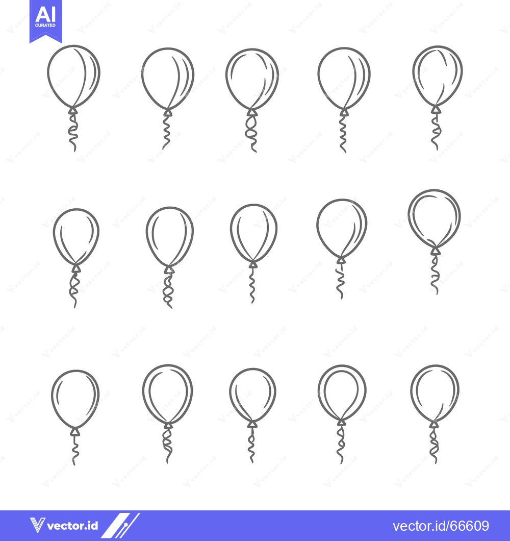 Premium Vector of Set of Hand-Drawn Outline Balloons with Strings