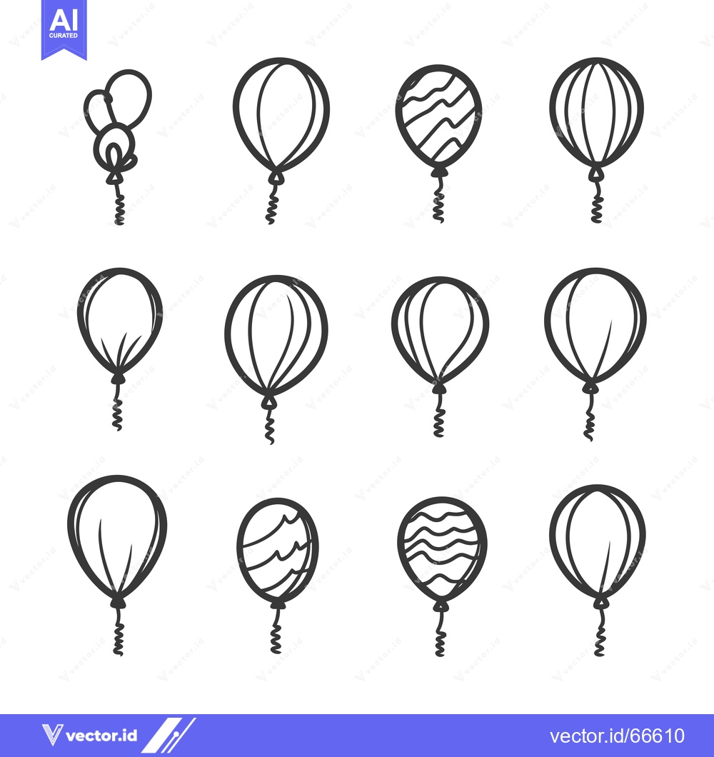 Premium Vector dari A Set of Hand-Drawn Balloons with Different Designs