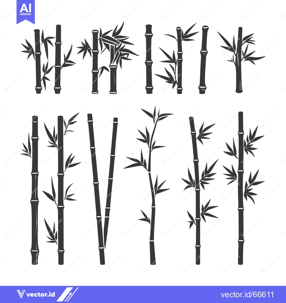 Premium Vector dari Black and White Silhouettes of Various Bamboo Plants