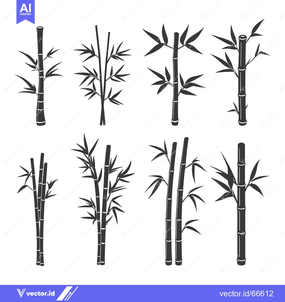 Premium Vector dari Set of Eight Black and White Bamboo Silhouettes