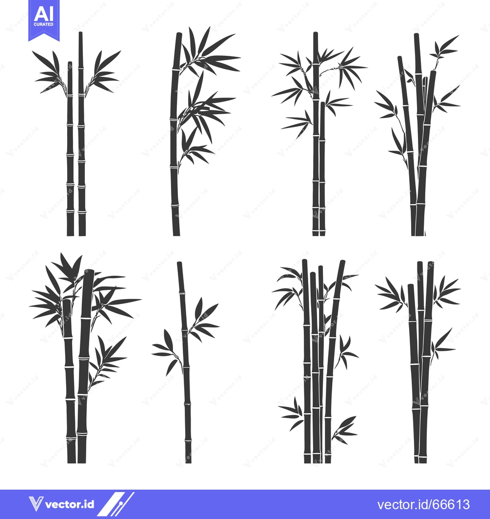 Premium Vector dari A Collection of Black and White Silhouettes of Bamboo Plants