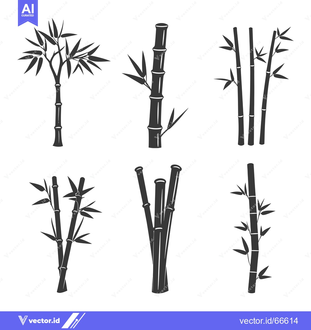 Premium Vector of Set of Black and White Silhouettes of Bamboo Plants