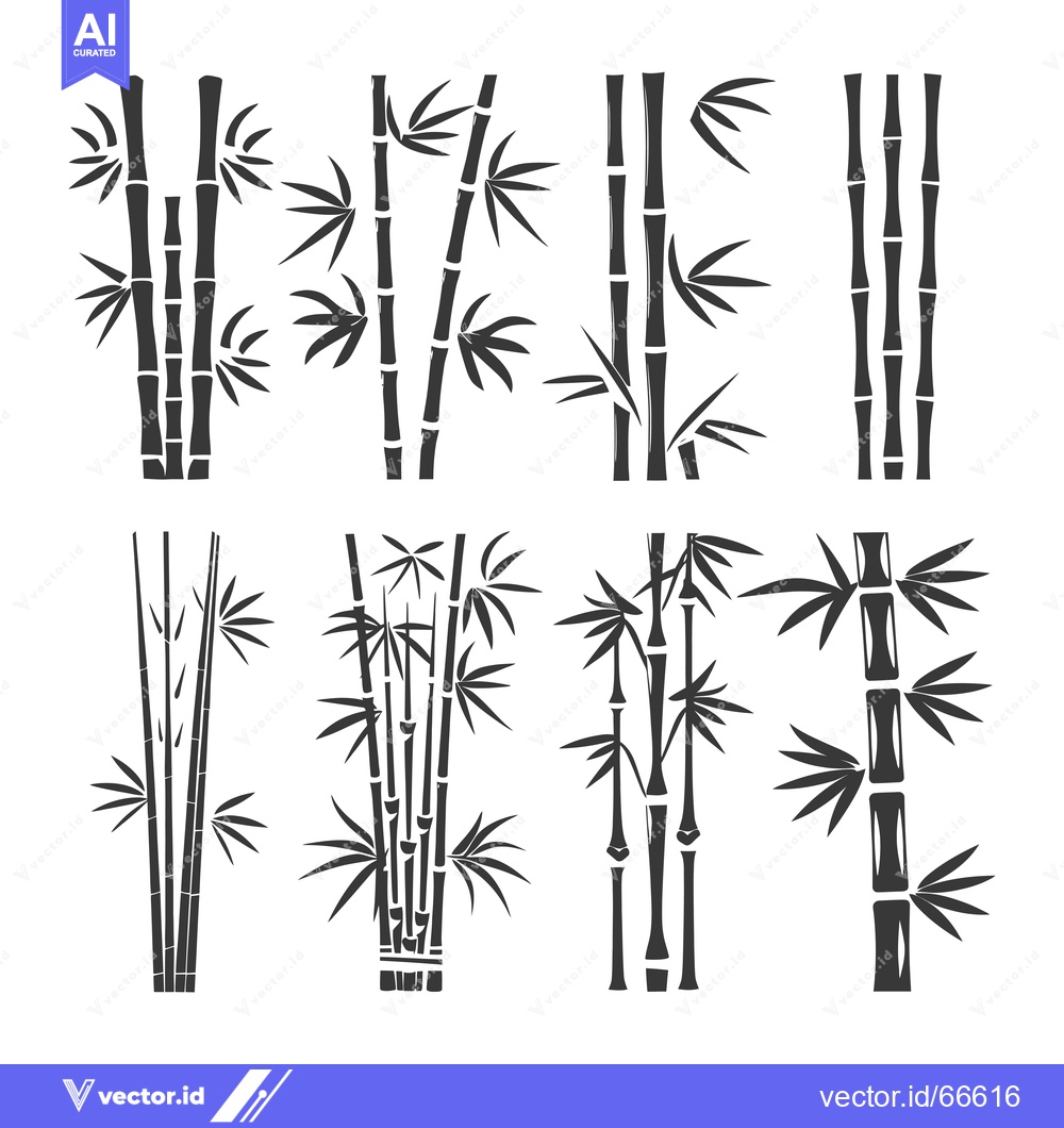 Premium Vector dari Six Black and White Silhouettes of Bamboo Plants