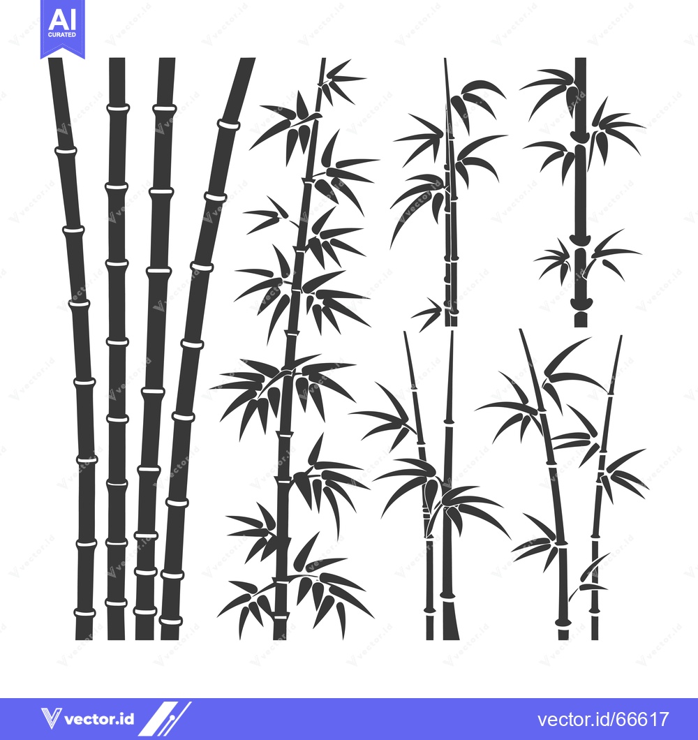 Premium Vector of A Collection of Stylized Bamboo Plant Illustrations