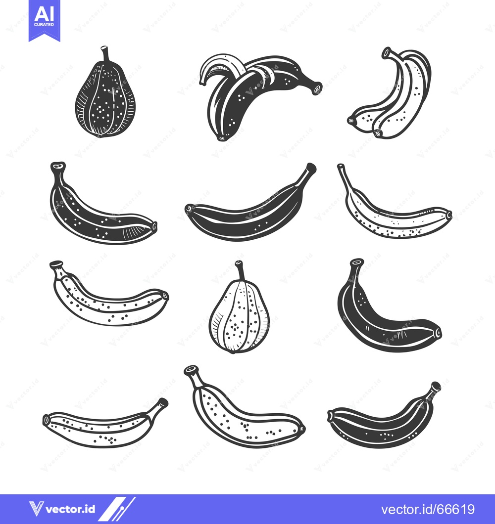 Premium Vector dari A Collection of Bananas and Pears in Black and White