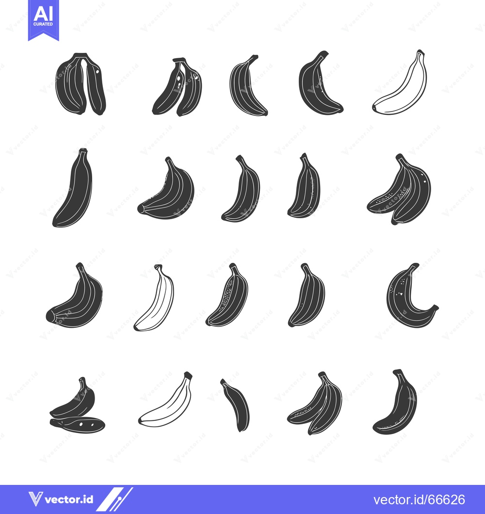 Premium Vector of A Collection of Black and White Banana Illustrations