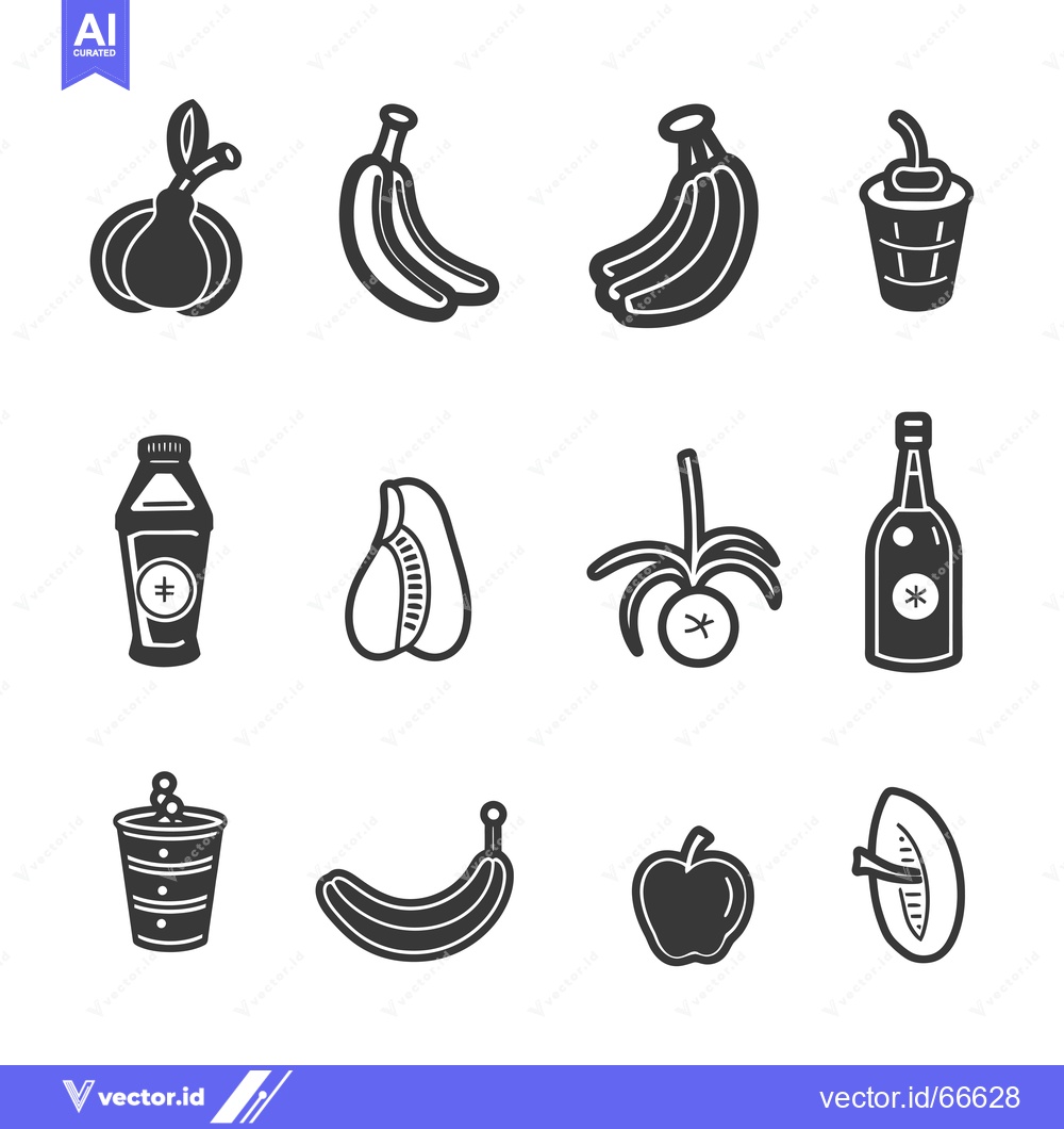 Premium Vector dari Black and White Icons of Different Fruits and Beverages