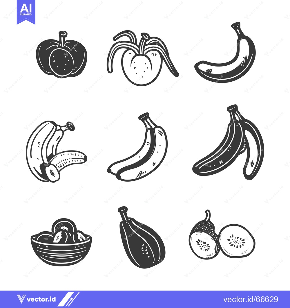 Premium Vector dari Hand-drawn black and white illustrations of various fruits