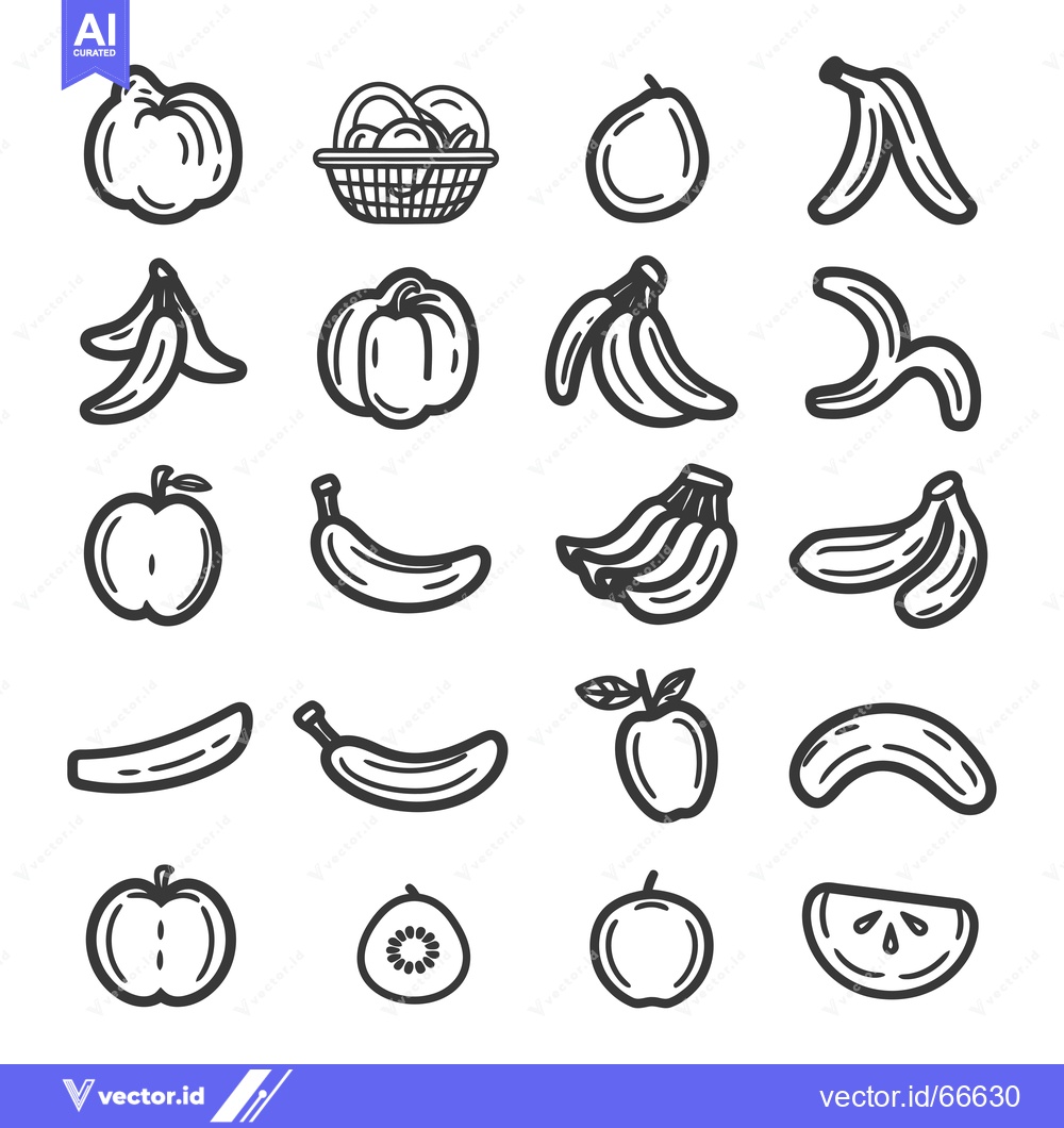 Premium Vector dari A Collection of Hand-Drawn Fruit and Banana Peels