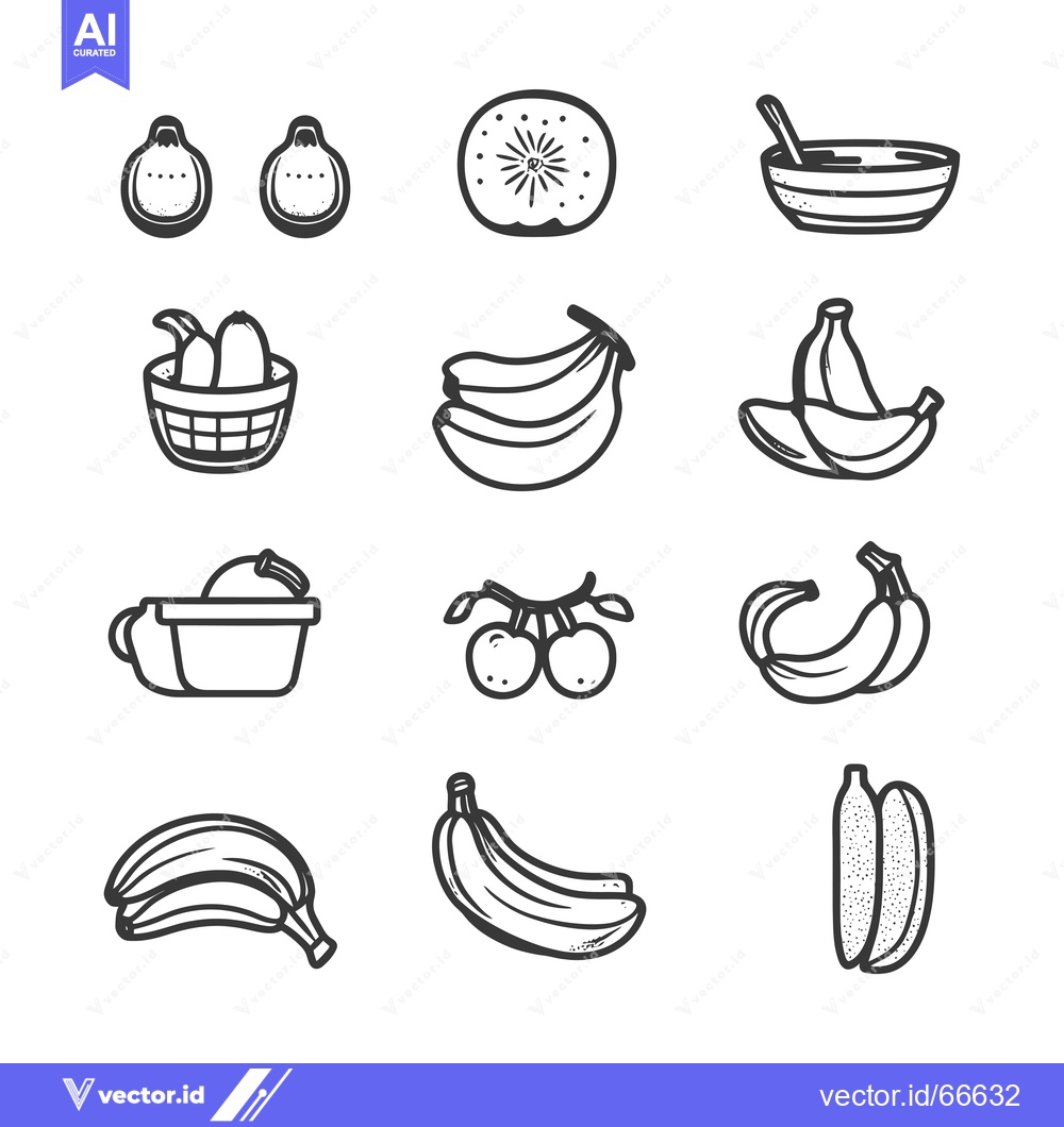 Premium Vector dari Black and White Hand Drawn Fruit and Vegetable Icons