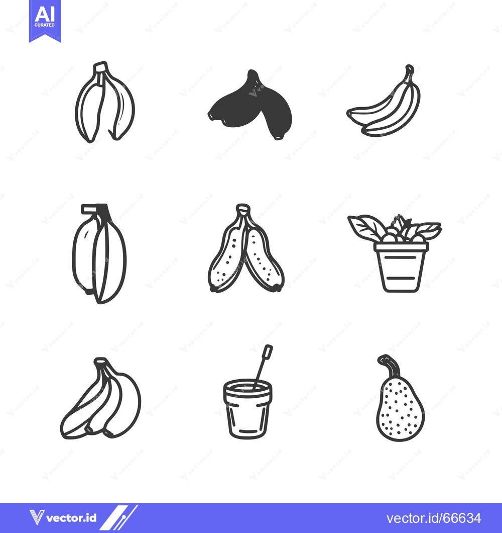 Premium Vector of A Set of Nine Hand-Drawn Banana Illustrations in Black and White
