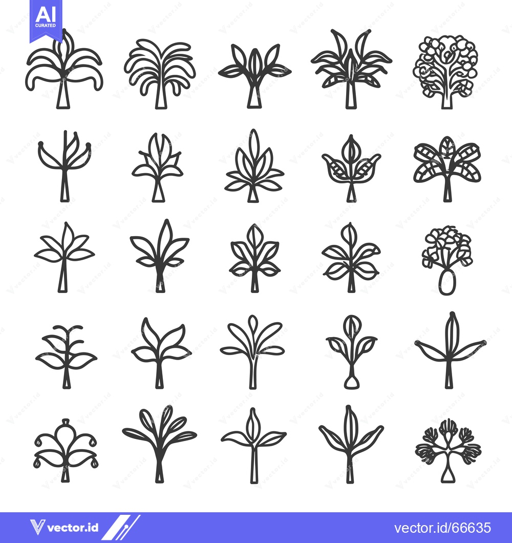 Premium Vector dari Collection of Line Art Illustrations of Various Trees and Plants