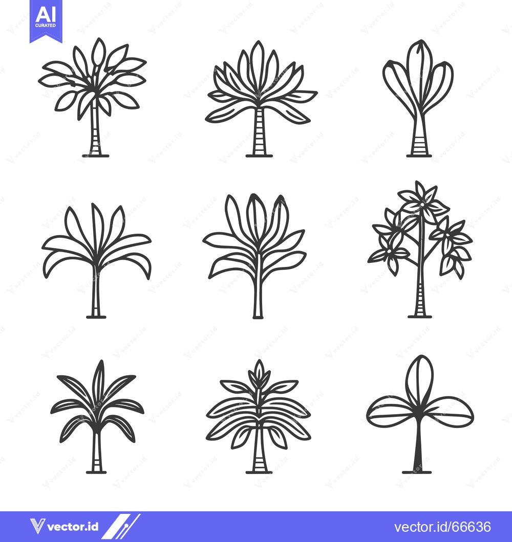 Premium Vector dari Nine Outline Illustrations of Palm Trees in Various Styles