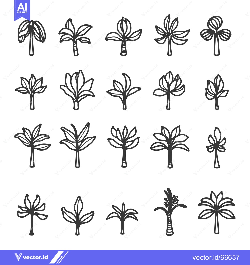 Premium Vector dari Collection of 20 Hand-Drawn Palm Tree Illustrations