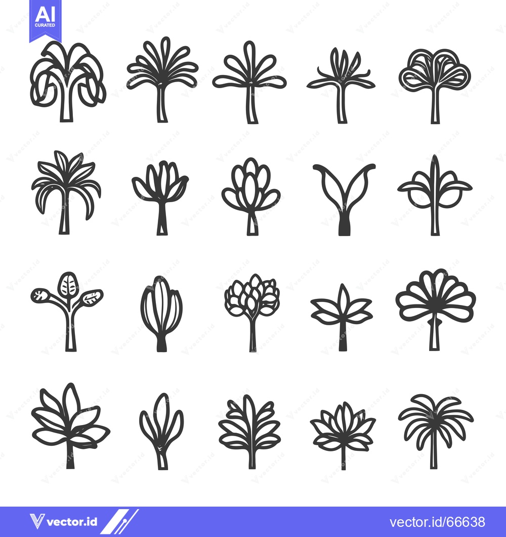 Premium Vector dari Collection of 20 Different Line Art Tree Icons