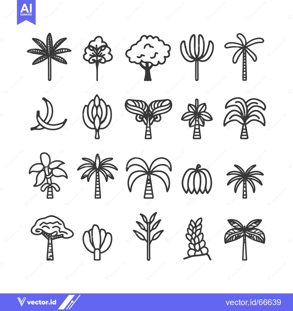Premium Vector dari Hand-Drawn Outline Illustrations of Various Palm Trees and Banana Tree