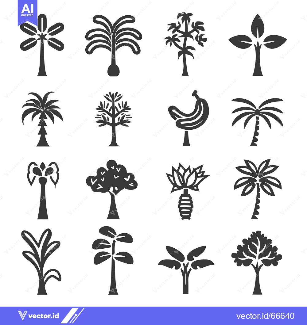 Premium Vector dari Set of sixteen stylized palm tree icons