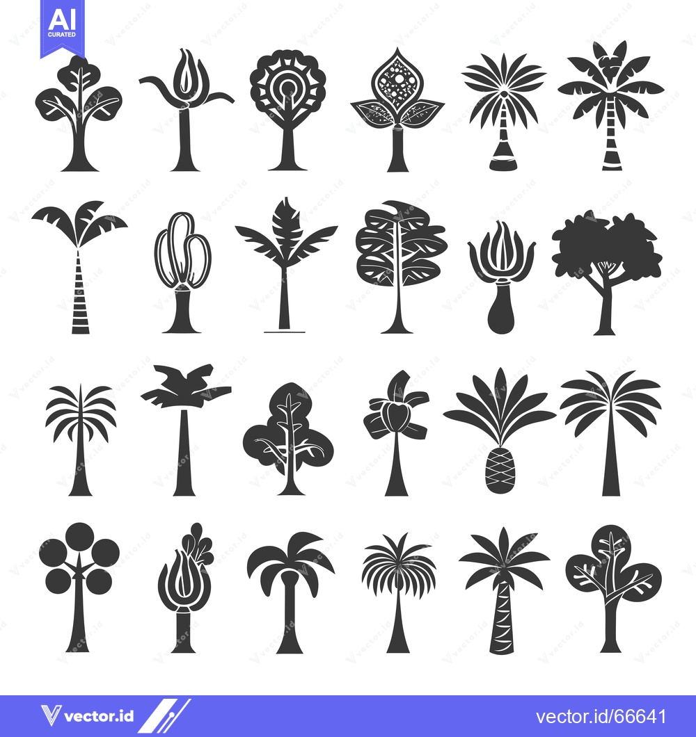 Premium Vector dari Collection of 24 Different Tree Silhouettes
