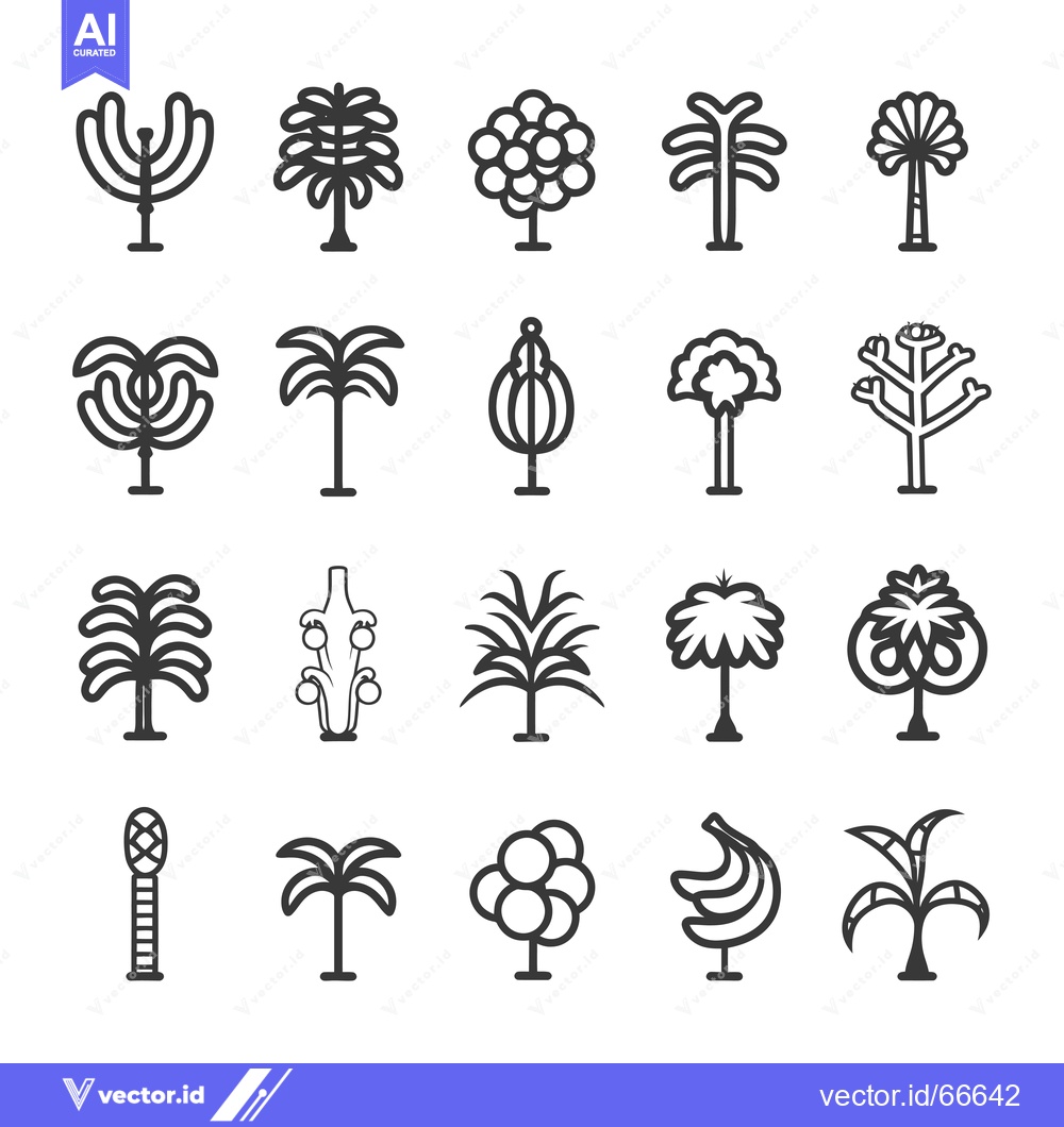 Premium Vector of Collection of 20 Outline Illustrations of Diverse Trees and Plants