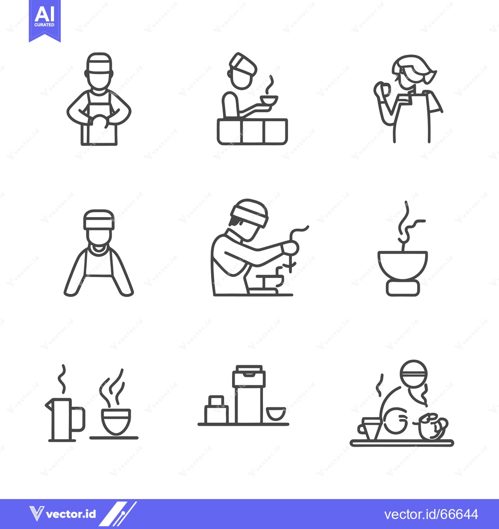Premium Vector dari Line art illustrations depicting various stages of tea preparation and