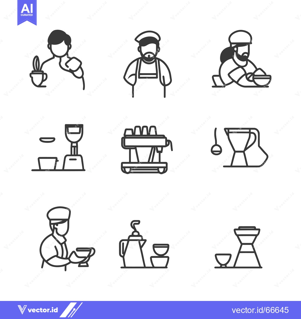 Premium Vector dari Coffee Shop Barista and Equipment Line Icons Set