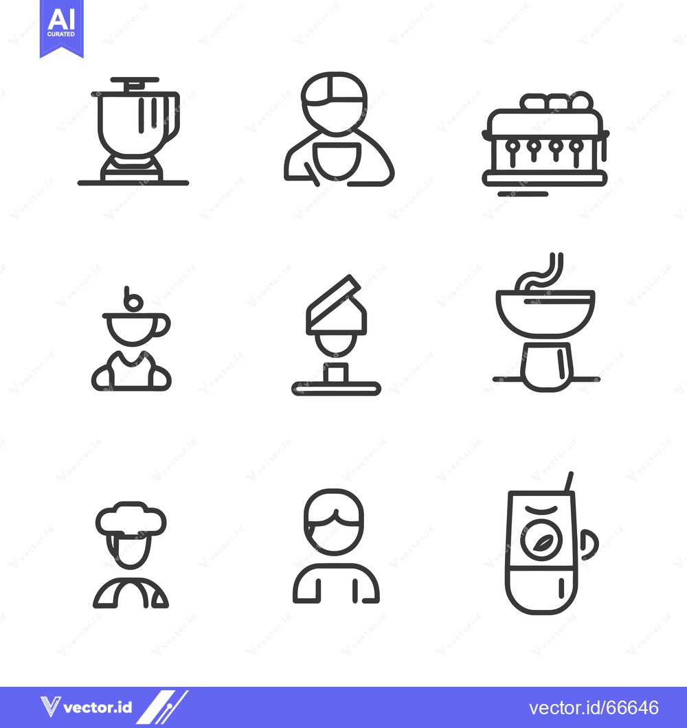 Premium Vector of Nine Line Drawings of People and Food Preparation Items