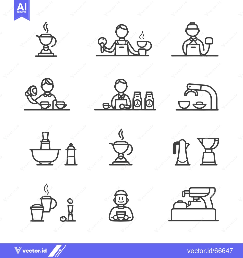 Premium Vector of Line Art Illustrations of Coffee Brewing Methods and Baristas
