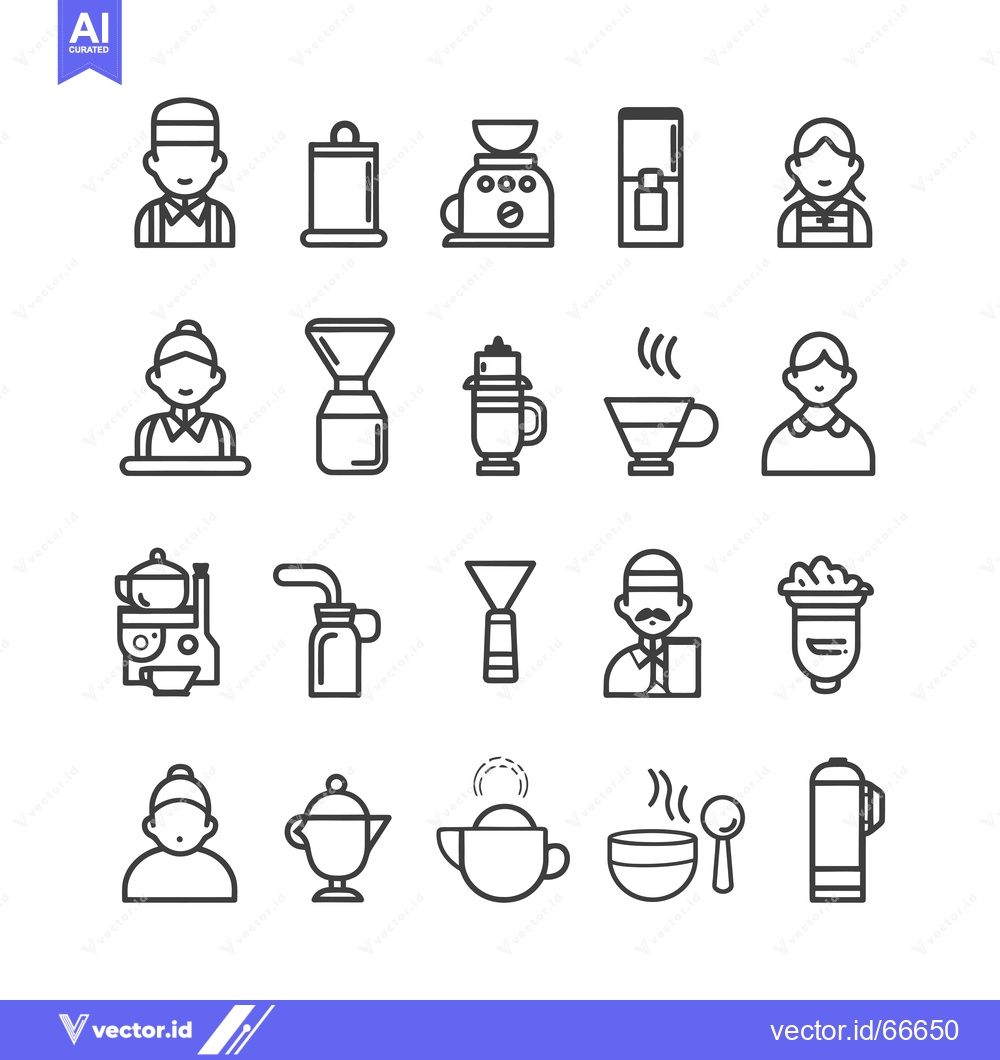 Premium Vector dari Line Art Icons of Coffee Shop Employees and Equipment