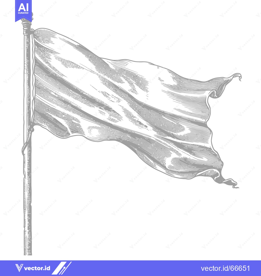 Premium Vector dari An engraved illustration of a flag waving on a pole with an ornate fin