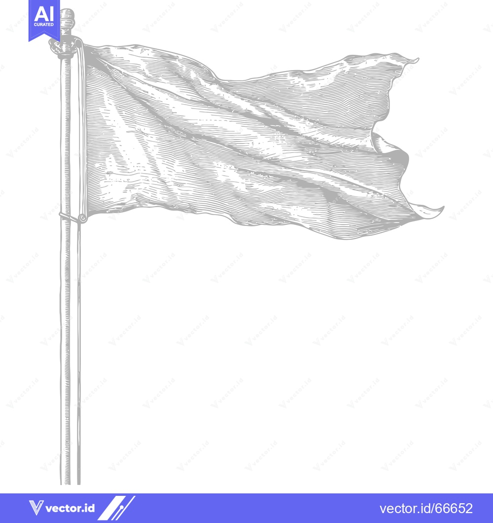 Premium Vector of A Grey-Scale, Hand-Drawn Illustration of a Blank Flag Waving on a Pole
